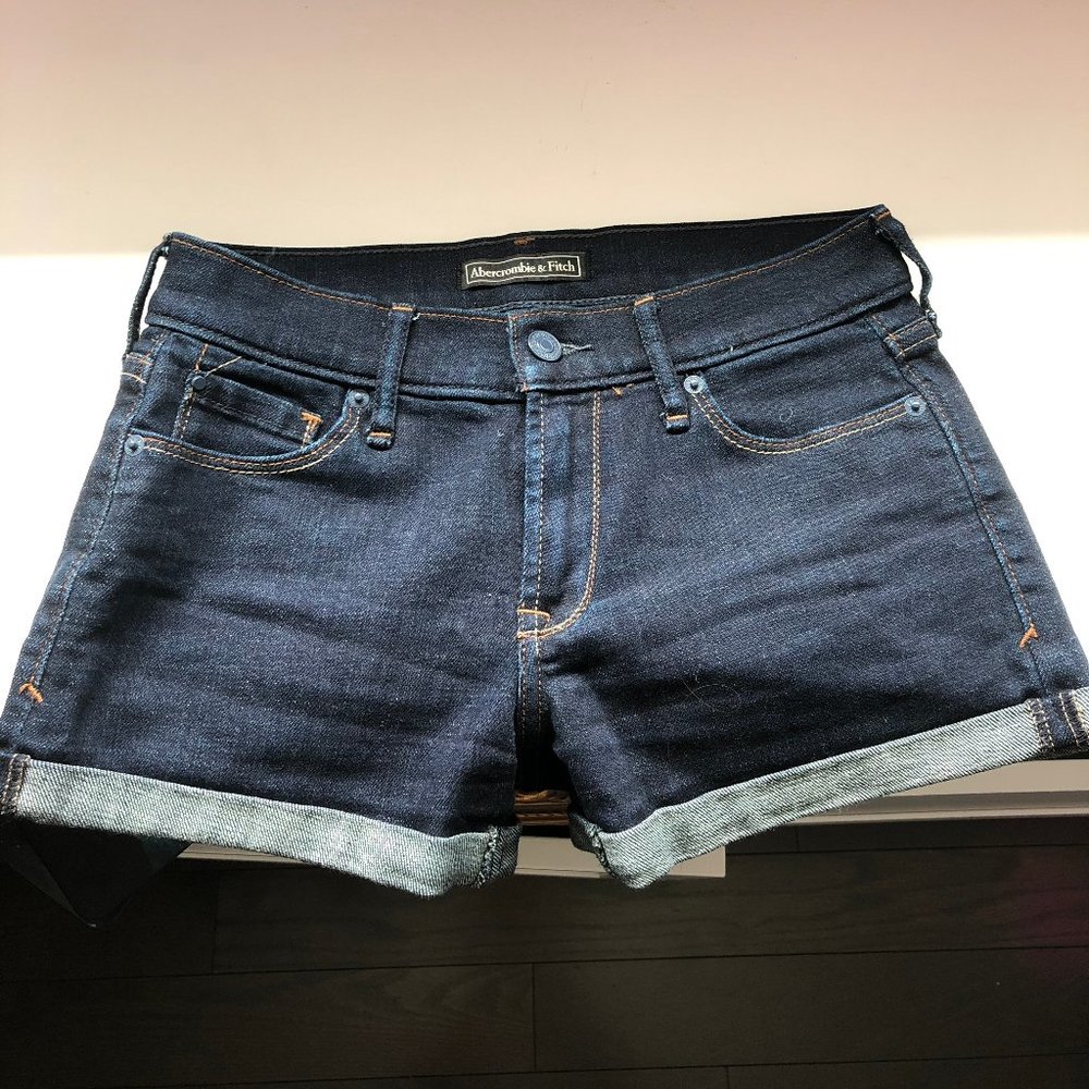 Abercrombie & Fitch Dark Wash Mid-Rise Jean Shorts